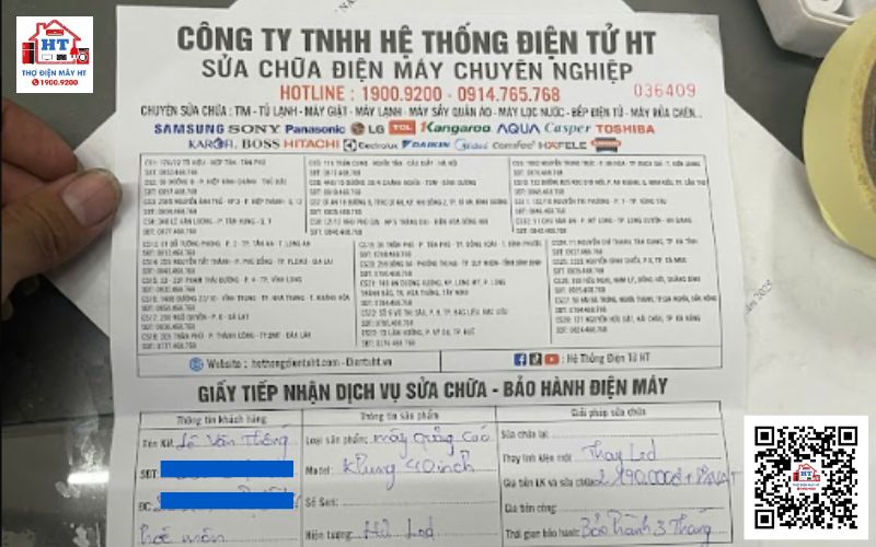 Biên bản ghi nhận chính sách bảo hành sau sửa chữa tủ lạnh tại An Giang