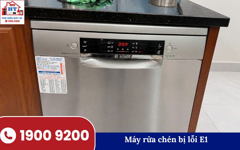 Máy rửa chén báo lỗi E1 Máy rửa chén báo lỗi E1 trên màn hình hiển thị, cần kiểm tra và sửa chữa
